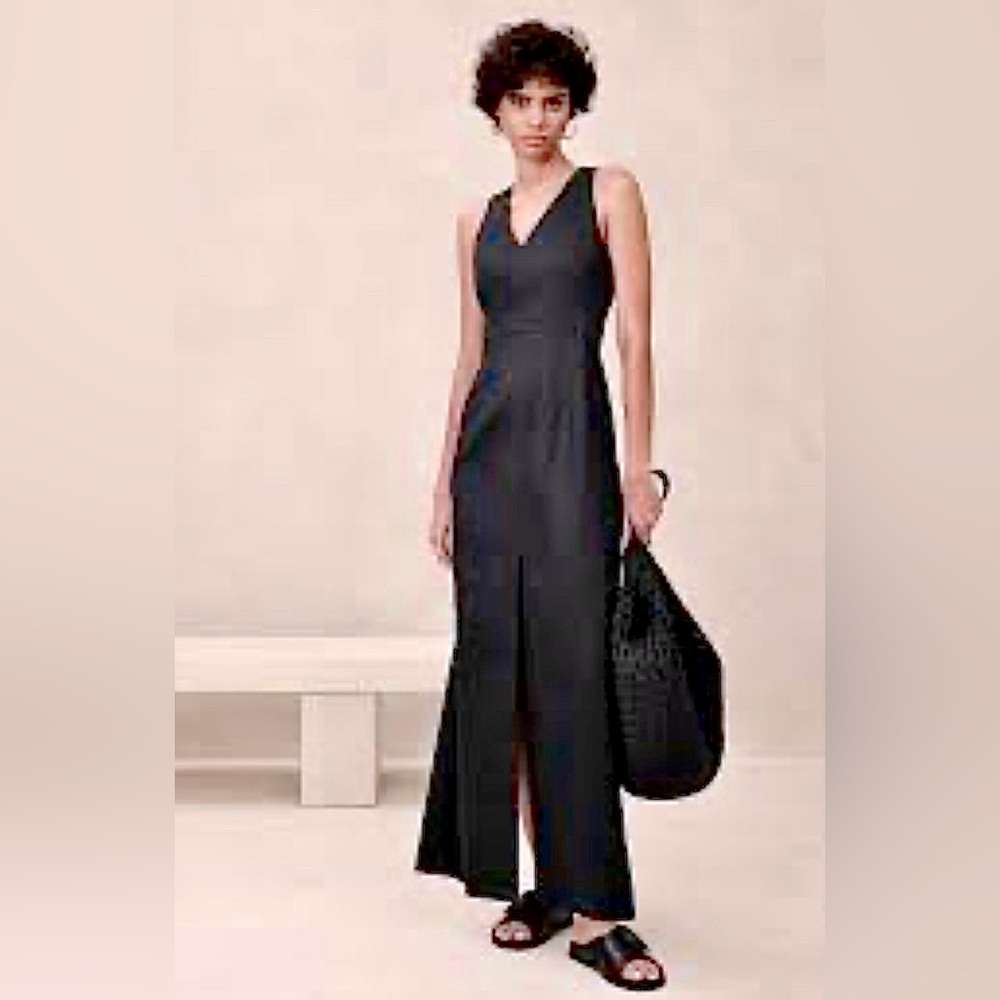 NWOT, Banana Republic Linen Blend Seamed Bodice Maxi Dress size 8P, black